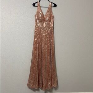 Gold Sequin Backless Maxi Dress for Prom